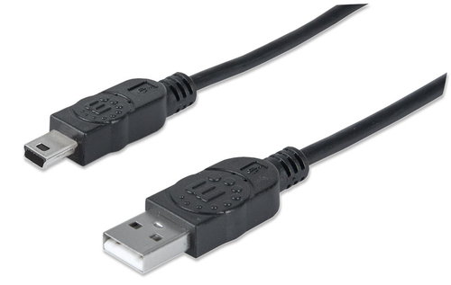 Manhattan USB-A to Mini-USB Cable, 1.8m, USB 2.0, 480 Mbps, Hi-Speed USB, Black, Lifetime Warranty, Equivalent to USB2HABM2M except 20cm shorter
