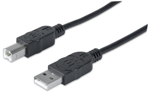 Manhattan USB-A to USB-B Cable, 3m, USB 2.0, 480 Mbps, Hi-Speed USB, Black, Lifetime Warranty, Equivalent to USB2HAB3M