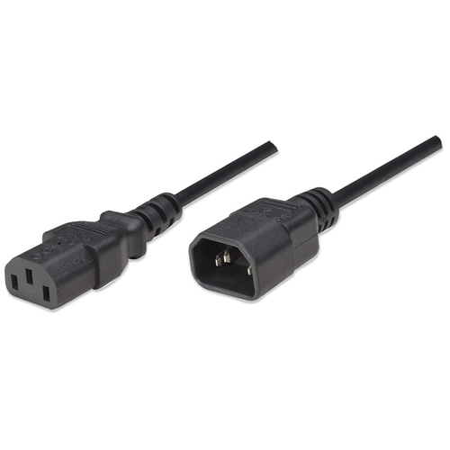 Manhattan Power Cord/Cable, C14 Male to C13 Female (kettle lead), Monitor to CPU, 1.8m, 10A, Black, Lead, Lifetime Warranty