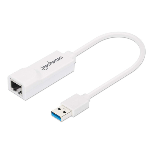Manhattan USB-A Gigabit Ethernet Adapter, 10/100/1000 Mbps Network, USB 3.0 (aka USB 3.2 Gen 1), 5 Gbps, SuperSpeed USB, RJ45, White, Three Year Warranty, Equivalent to USB31000SW