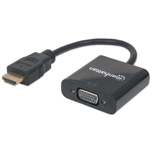 Manhattan HDMI to VGA Converter Cable, 1080p, 30cm, Male to Female, Optional Micro-USB Power Input, Black, Three-Year Warranty, Similar Function to HD2VGAE2