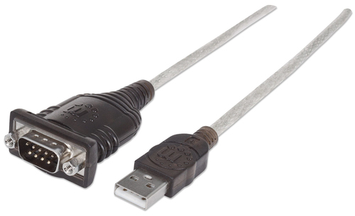 Manhattan USB-A to RS232 Serial Adapter, 45cm, DB9 Male, FTDI FT232RL Chip, Windows 11 Compatible, Black/Silver, Three Year Warranty, Comparable to ICUSB2321F (1.8m)