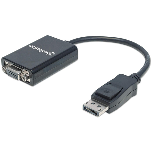 Manhattan DisplayPort to VGA Adapter, 15cm, Male to Female, Active, DP With Latch, Black, Lifetime Warranty, Equivalent to DP2VGA2