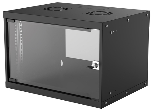 Intellinet 19" Network Cabinet - Wall Mount (Basic), 6U, 400mm Deep, Black, Flatpack, Max 50kg, Usable Depth 340mm, Glass Door, Rack, Parts for wall installation (eg screws and rawl plugs) not included