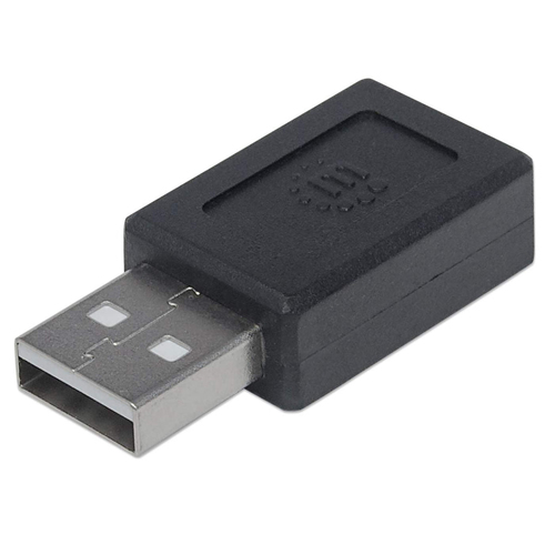 Manhattan USB-C Female to USB-A Male Adapter, USB 2.0, 480 Mbps, Hi-Speed USB, Black, Lifetime Warranty