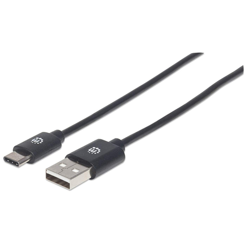 Manhattan USB-C to USB-A Cable, 2m, USB 2.0, 480 Mbps, Hi-Speed USB, Black, Lifetime Warranty, Equivalent to USB2AC2M