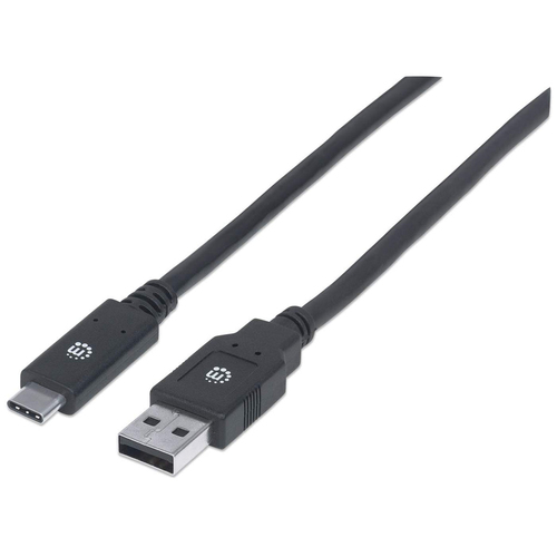 Manhattan USB-C to USB-A Cable, 2m, USB 3.0 (aka USB 3.2 Gen 1), 5 Gbps, 3A Fast Charging, SuperSpeed USB, Black, Lifetime Warranty