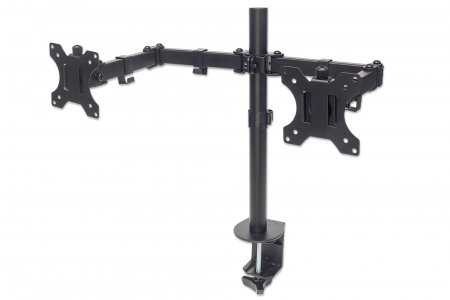 Manhattan Dual Desk Mount for TV & Monitors (Full Motion), For screens 10" to 27", Clamp Assembly, VESA compatibility: 75x75 and 100x100mm - check the dimensions of the four mounting holes on back of screen to ensure it fits, Max 8kg (each), Black, Bracket
