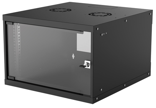 Intellinet 19" Network Cabinet - Wall Mount (Basic), 6U, 560mm Deep, Black, Flatpack, Max 50kg, Usable Depth 500mm, Glass Door, Rack, Parts for wall installation (eg screws and rawl plugs) not included