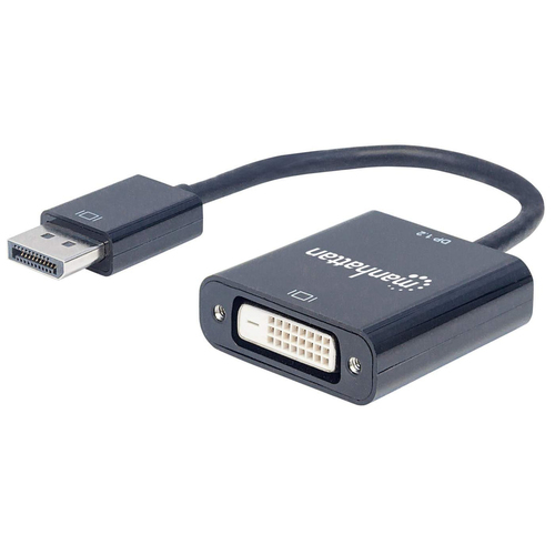 Manhattan DisplayPort 1.2a to DVI-D 24+1 Adapter, 1080p@60Hz, 23cm, Male to Female, Active, Black, Three Year Warranty, Equivalent to DP2DVIS