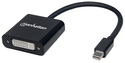Manhattan Active Mini DisplayPort 1.2a to DVI-I Adapter, 4K@30Hz, 19.5cm, Male to Female, DVI-I Dual-Link Socket, Compatible with DVI-D, Black, Three Year Warranty