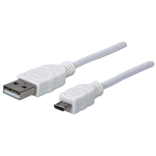 Manhattan USB-A to Micro-USB Cable, 1m, USB 2.0, 480 Mbps, Hi-Speed USB, White, Lifetime Warranty, Equivalent to USBPAUB1MW