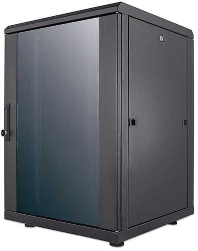 Intellinet 19" Network Cabinet - Free Standing, 16U, 600x600mm (width x depth), Black, Flatpack, Max 1500kg, Multi-Point Door Lock, One Lock Per Side Panel, Usable Depth 123 to 373mm, IP20 rated, Rack, Steel