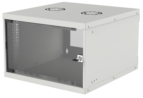 Intellinet 19" Network Cabinet - Wall Mount (Basic), 6U, 560mm Deep, Grey, Flatpack, Max 50kg, Usable Depth 500mm, Glass Door, Rack, Parts for wall installation (eg screws and rawl plugs) not included