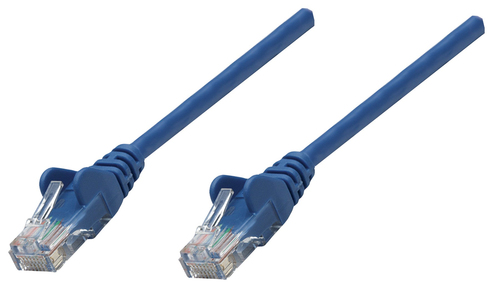 Intellinet Network Patch Cable, Cat5e, 0.25m, Blue, CCA, U/UTP, PVC, RJ45, Gold Plated Contacts, Snagless, Booted, Lifetime Warranty