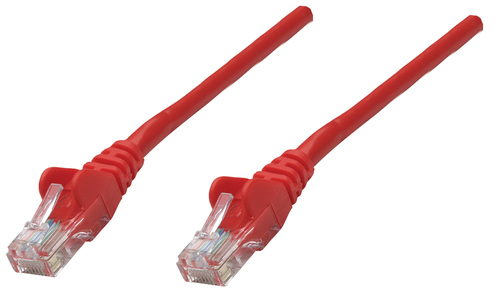 Intellinet Network Patch Cable, Cat5e, 0.25m, Red, CCA, SF/UTP, PVC, RJ45, Gold Plated Contacts, Snagless, Booted, Lifetime Warranty