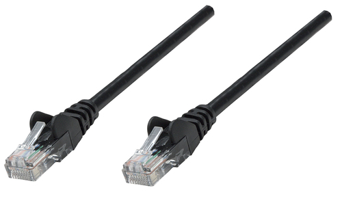 Intellinet Network Patch Cable, Cat6, 0.25m, Black, CCA, U/UTP, PVC, RJ45, Gold Plated Contacts, Snagless, Booted, Lifetime Warranty