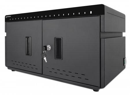 Manhattan iPad to 11" 20-bay Charging Cabinet Desktop via USB-C, Also other tablets and smartphones (with device to USB-C cable), Bays 264x22x235mm, Device charging cables not included (suggest USB-C cable 354868), Cart, Lockable, EU/UK power cords