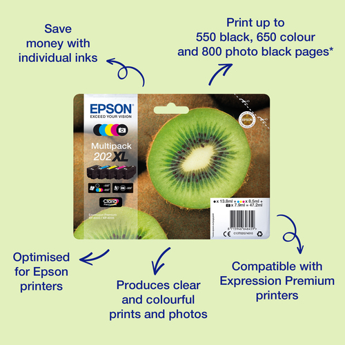 Epson Kiwi Singlepack Black 202XL Claria Premium Ink