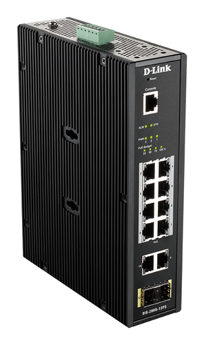 D-Link 12-Port L2 Industrial Smart Managed Switch with 10 x 1GBaseT(X) (8 PoE 240W) & 2 x SFP
