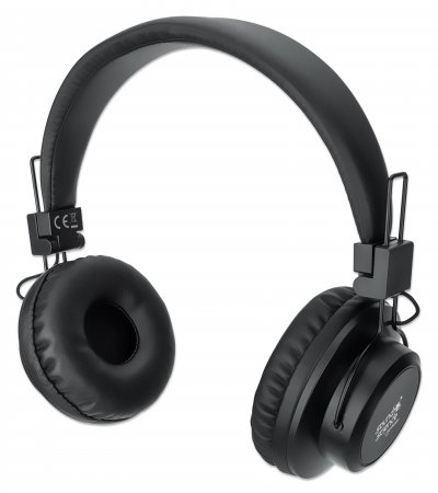 Manhattan Bluetooth On-Ear Headset, Microphone, FM Radio, Integrated Controls, 8 hour usage time, Max Range 10m, MicroSD Card slot, 3.5mm Aux port, Bluetooth v5.0, USB-A charging cable included, Three Year Warranty