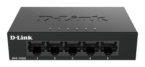 D-Link DGS-105GL 5-Port Gigabit Ethernet Switch, Fanless, Low Profile, Metal Housing, Plug-and-Play, 802.3az EEE black
