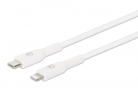 Manhattan USB-C to Lightning Cable, Charge & Sync, 2m, White, For Apple iPhone/iPad/iPod, Male to Male, MFi Certified (Apple approval program), 480 Mbps (USB 2.0), Hi-Speed USB, Lifetime Warranty