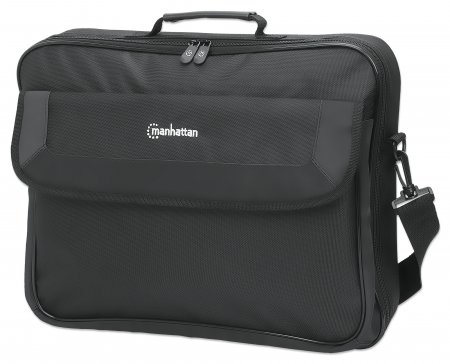 Manhattan Cambridge Laptop Bag 17.3", Clamshell Design, Black, LOW COST, Accessories Pocket, Document Compartment on Back, Shoulder Strap (removable), Notebook Case, Three Year Warranty