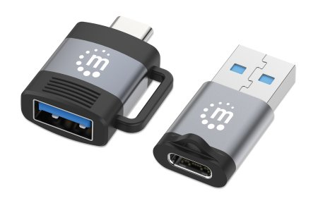 Manhattan 2-Piece USB-C/USB-A Adapter Set, USB 3.0 (aka USB 3.2 Gen 1), 5 Gbps, SuperSpeed USB, USB-C Male to USB-A Female and USB-C Female to USB-A Male, Black/Silver, Lifetime Warranty