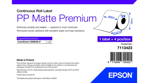 Epson PP Matte Label Premium, Continuous Roll, 210mm x 55m