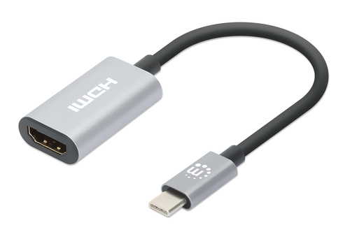 Manhattan USB-C to HDMI Adapter Cable, 4K@60Hz, 11cm, USB-C Male to HDMI Female, Black/Silver, Three Year Warranty