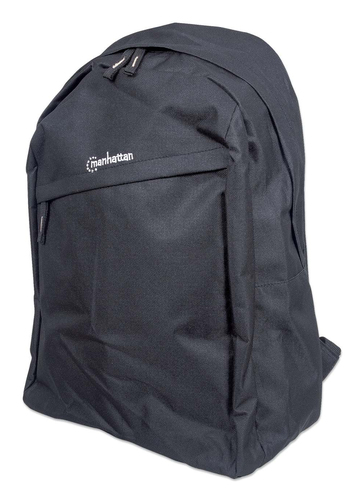 Manhattan Knappack Backpack 14.1", Black, LOW COST, Lightweight, Internal Laptop Sleeve, Accessories Pocket, Padded Adjustable Shoulder Straps, Water Bottle Holder, Three Year Warranty