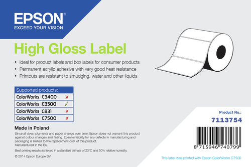 Epson High Gloss Label, Die-Cut Roll, 102mm x 76mm, 415 Labels