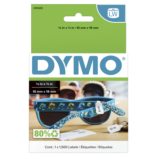 DYMO Authentic LW 2-Up Price Tag Labels | 10mm x 19mm | Labels for LabelWriter Label Printers | 1 Roll of 1500 Price Tag Stickers