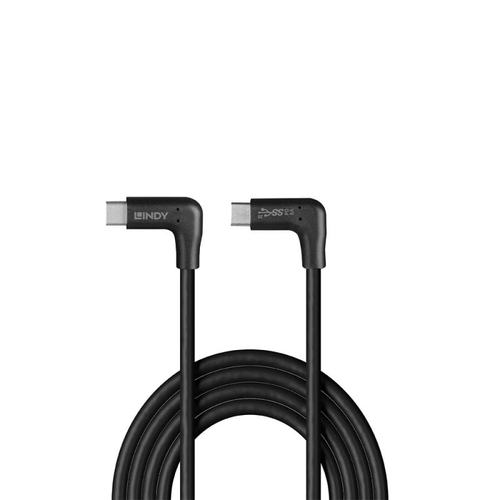Lindy 1m USB 3.2 Right-Angled USB-C to Right-Angled USB-C Cable, 10Gbps