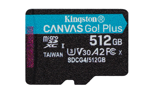 Kingston Technology 512GB microSDXC Canvas Go Plus Gen4 200R A2 U3 Single Pack w/o ADP
