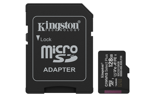 Kingston Technology 128GB microSDXC Canvas Select Plus Gen3 150MB/s A1 Card + Adapter