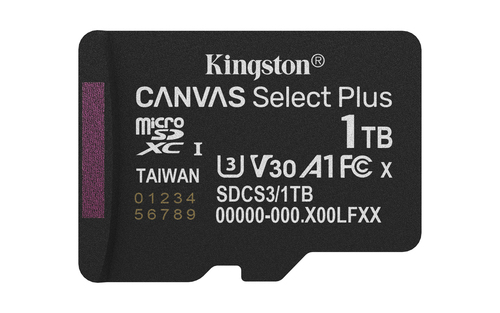 Kingston Technology 1TB micSDXC Canvas Select Plus Gen3 150R A1 Single Pack w/o ADP