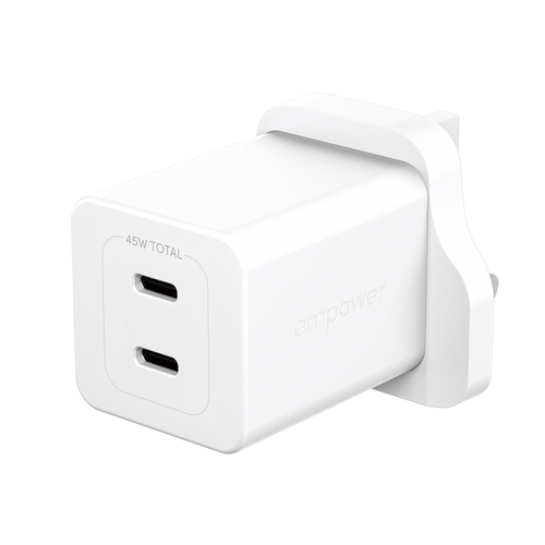 PanzerGlass empower™ by ® Turbo 45W Charger incl. 2 x USB-C | UK Plug | Silver White