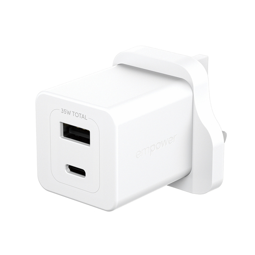 PanzerGlass empower™ by ® Turbo 35W Charger incl. USB-C + USB-A | UK Plug| Silver White
