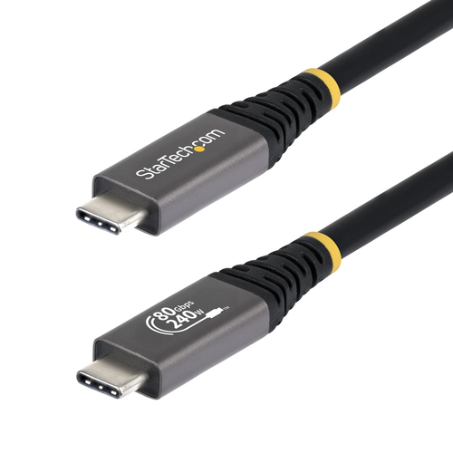 StarTech.com 50cm (1.6ft) USB4 Cable, 80Gbps, USB-IF Certified USB-C Cable, 240W PD, 8K 120Hz/4K 240Hz DP2.1 DP80, TPE Jacket, Thunderbolt 4 Compatible - Black USB-C Cord