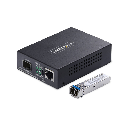 StarTech.com Single-Mode (SM) LC Fiber Media Converter for 10/100/1000 Networks, Standalone Gigabit Ethernet to Fiber Converter, 20km - TAA