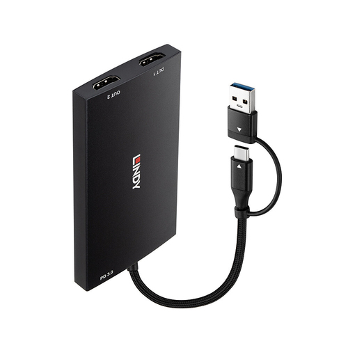 Lindy 43430 video cable adapter 0.11 m USB Type-C 2 x HDMI Black