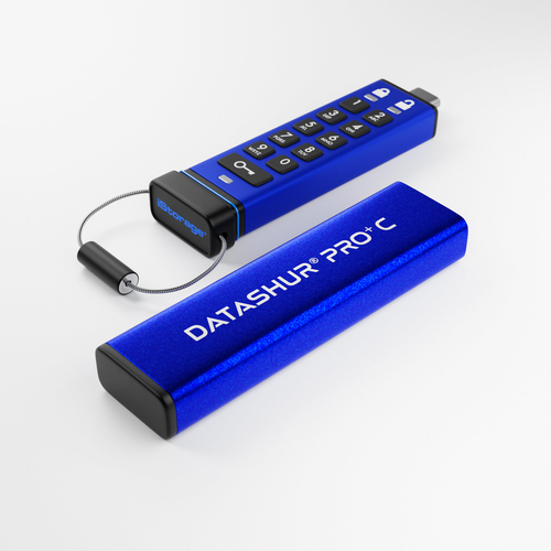 iStorage datAshur PRO+C 128GB | FIPS 140-3 Level 3 Certified | Secure USB Type-C drive | AES-XTS 256-bit Hardware Encryption | PIN protected | Type C-A adapter included