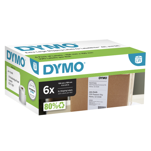 DYMO Authentic LabelWriter Extra Large Shipping Labels | 104 mm x 159 mm | Self Adhesive | 6 Rolls of 220 Easy-Peel Labels (1,320 Count) | for LabelWriter 4XL/5XL Label Makers
