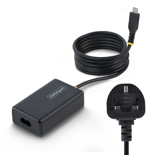 StarTech.com 65W USB-C Laptop Charger, 1.5m Tethered USB-C Cable, Power Adapter Brick for Dell, XPS, HP ProBook, MacBook Pro, Microsoft Surface Pro