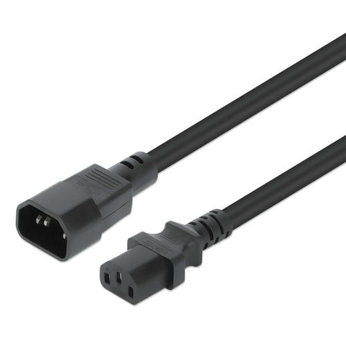 Manhattan Power Cord/Cable, C14 Male to C13 Female (kettle lead), Monitor to CPU, 3m, 10A, Black, Lead, Lifetime Warranty