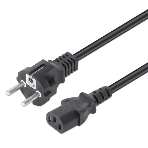 Manhattan Mains Power Cord/Cable, Euro 2-pin plug (CEE 7/4 Schuko) to C13 Female (kettle lead), 5m, 10A, Black, Lifetime Warranty