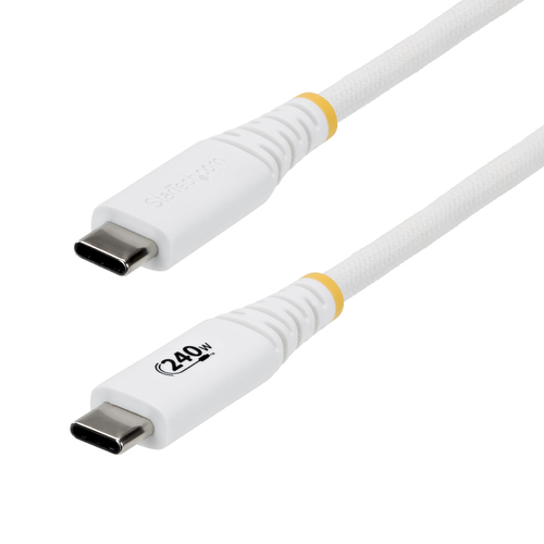StarTech.com 2m (6ft) USB-C Charging Cable, Durable and Ultra-Flexible, 240W (5A) PD EPR, USB 2.0 Laptop Charger Cable, USB-IF Certified, Rugged USB-C Charging Cord - White
