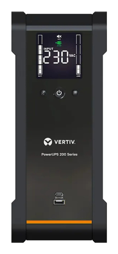Vertiv PowerUPS 200 Line Interactive PSA6-1000IT-SCH, 1000VA/625W, AVR, USB Charging, Color LCD, User-Replaceable Battery, 4 Schuko Outlets, Three-Year Warranty